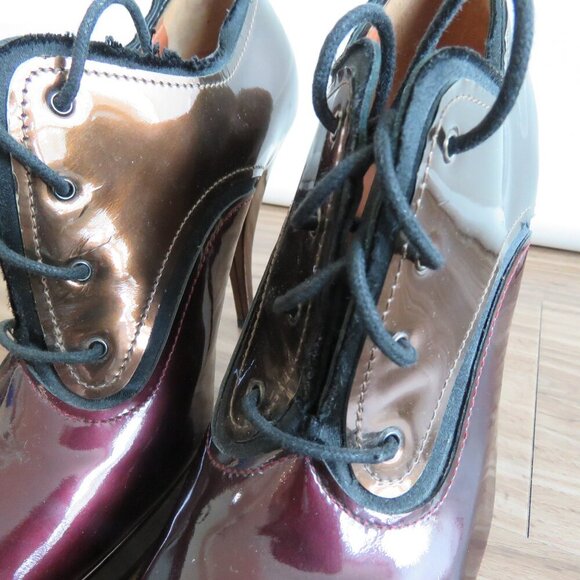 LANVIN River 2009 Collection Mirrored Patent Bronze Heel Platform Lace Up Shoes - Picture 9 of 16